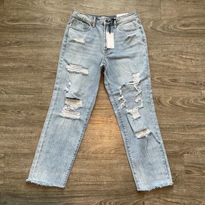 New Jelly Jeans Distressed Raw Hem Blue Denim Jeans High Rise Womens Size 7 NWT